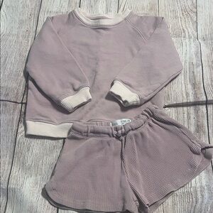 Zara Cozy Mauve Sweatshirt and Shorts Set like new size 3-4